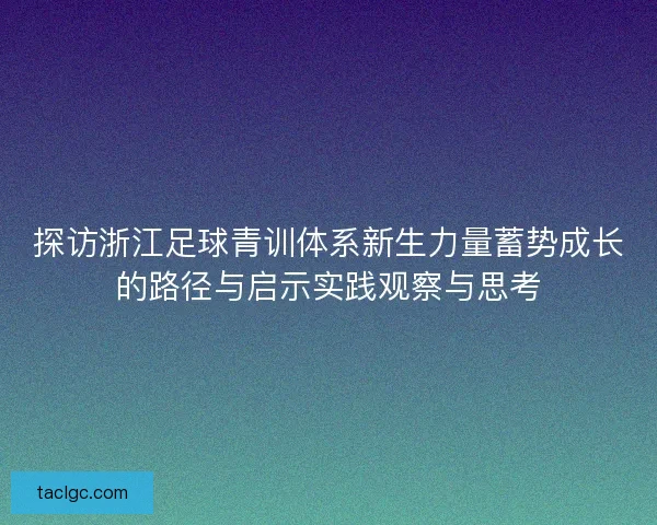 探访浙江足球青训体系新生力量蓄势成长的路径与启示实践观察与思考
